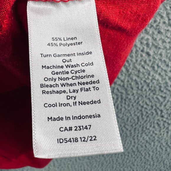 Talbots Womens Top Large Red Linen Blend Drawstring Short Sleeve Pullover Shirt - Picture 5 of 8